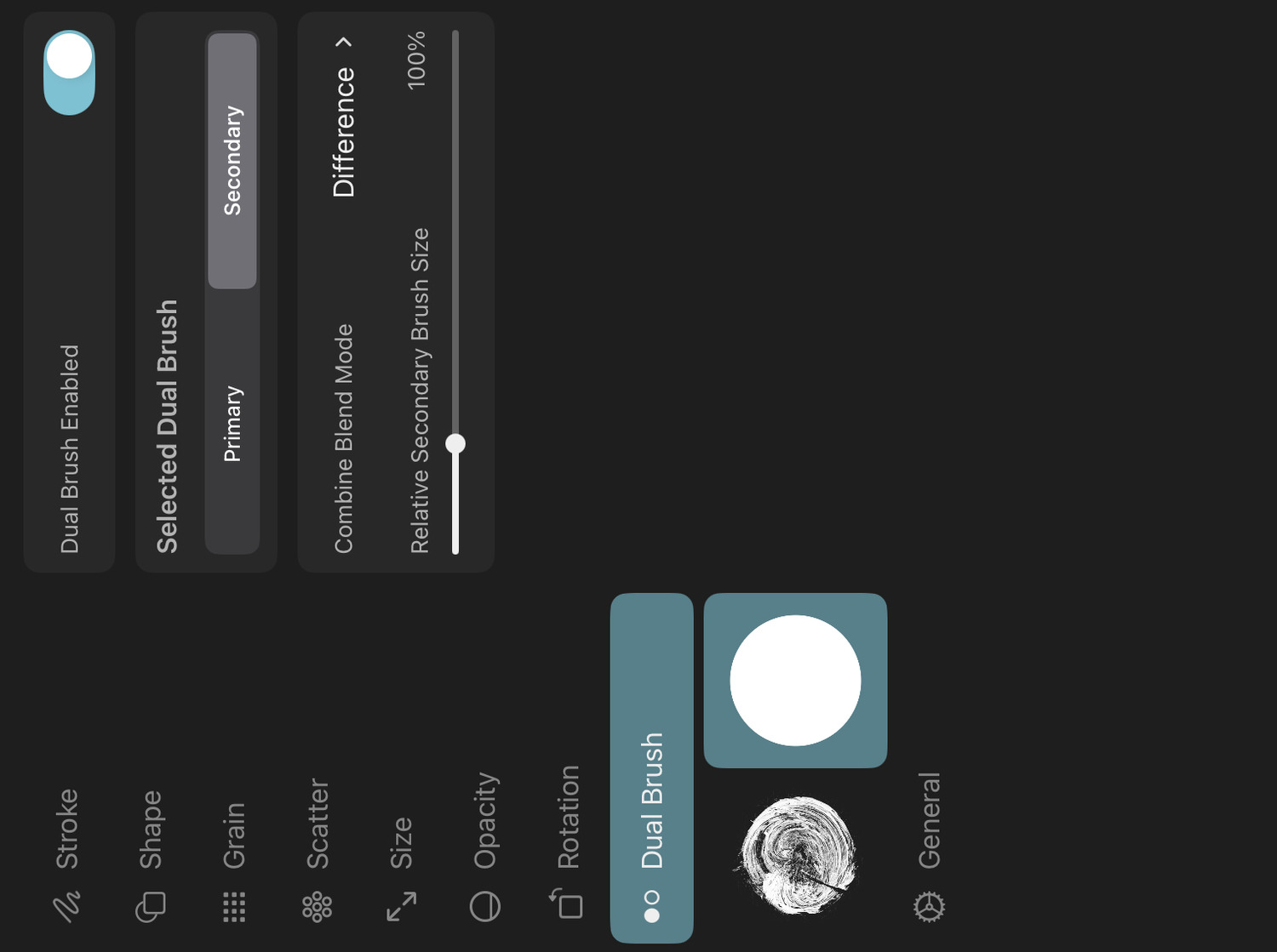 Dual brush settings tab