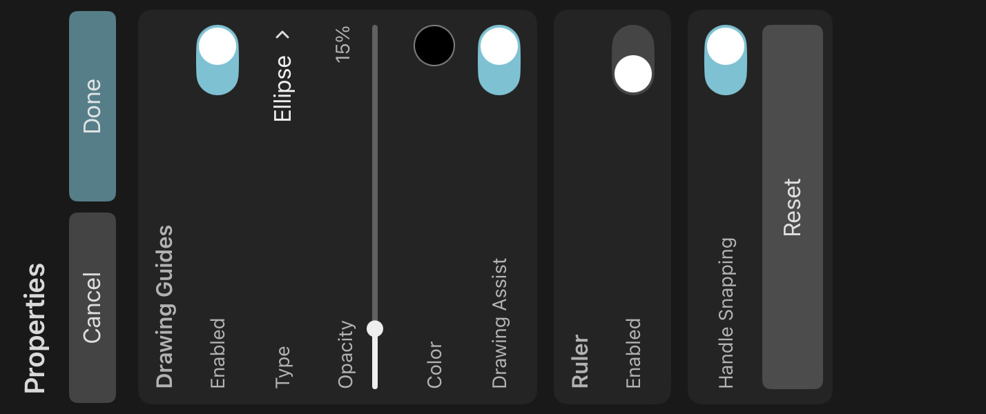 Ellipse drawing guide properties