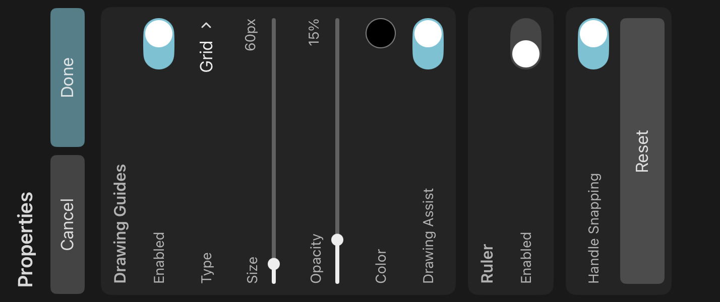 Grid drawing guide properties