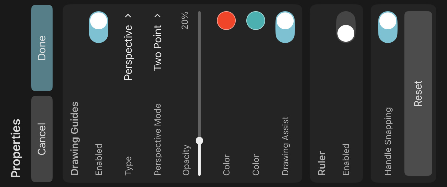 Perspective drawing guide properties
