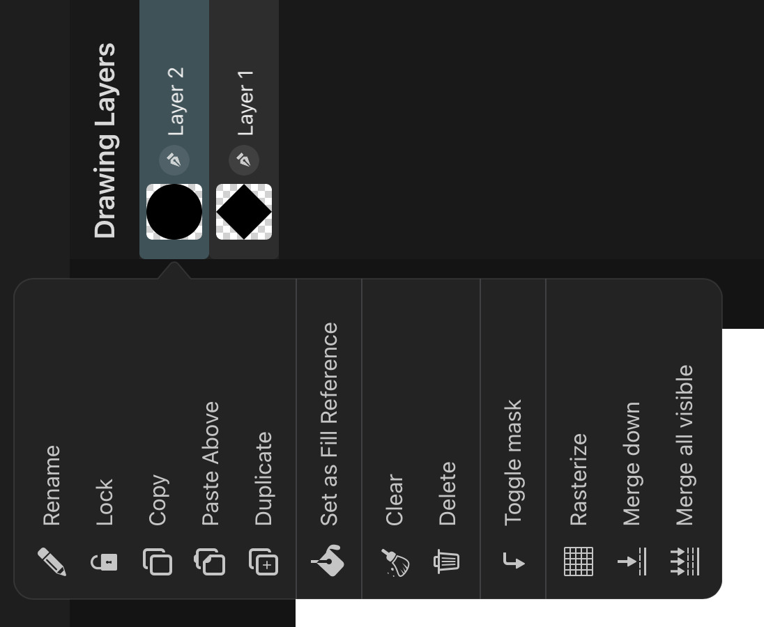 Drawing layer actions