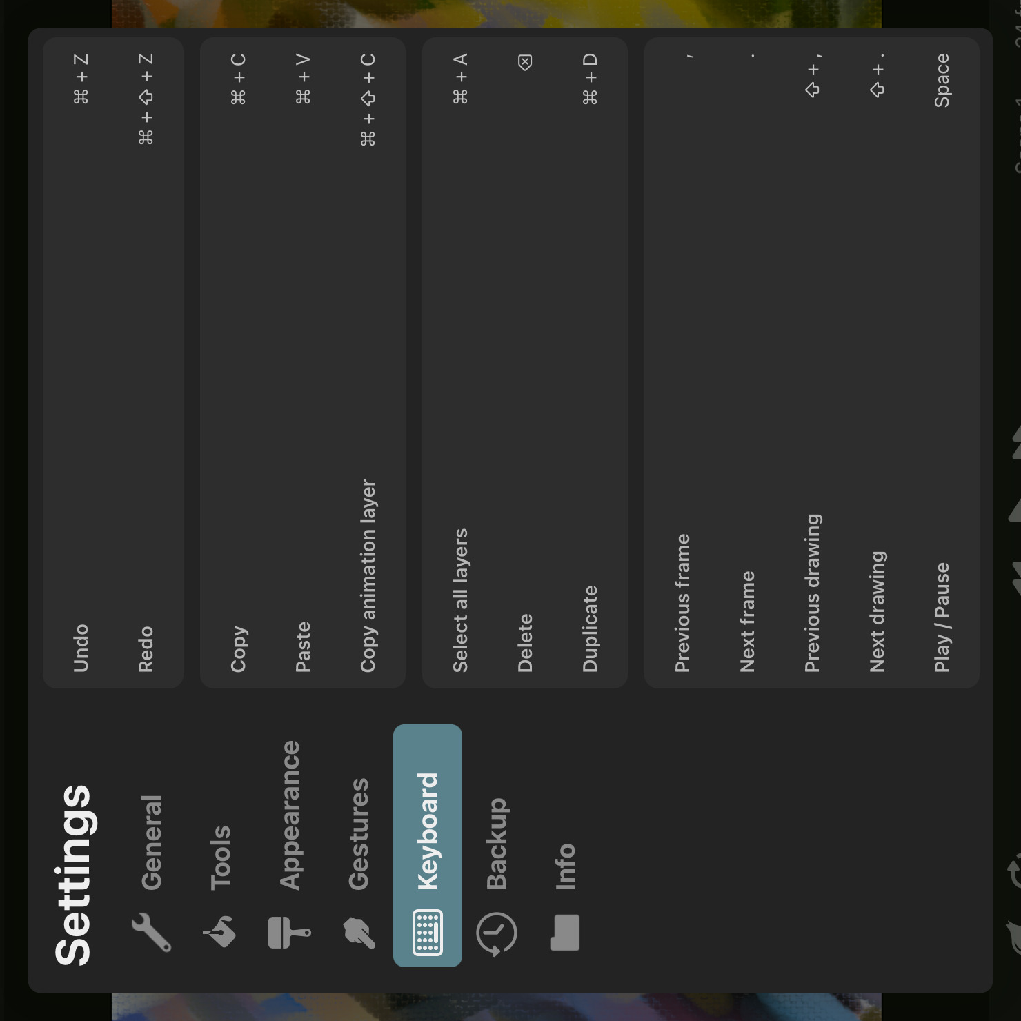 Keyboard shortcuts settings page